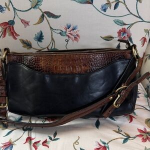 Brahmin Black and Brown Alligator Shoulder Bag